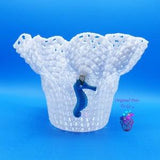 Orchid Pot, Seahorse Pot, Pot, Fan Coral Pot, Flower Pot, Planter, Lacey Pot, Lace Pot, Pot with holes, White orchid pot, Doilie pot, Gift