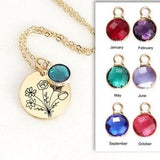 Bouquet Birth Month Flower Necklace with birthstone, Handmade Summer Jewelry, Combined Birth Flower Necklace, Family Necklace Gift for Mom