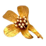 Vintage Lily Brooch Pin Brushed Gold Tone Flower Faux Pearl Mcm