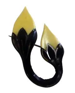 Vintage Bakelite Carved Flowers Tulips Black And White Brooch 2" Water Lily Buds
