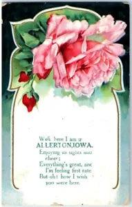 Vintage Greetings Postcard - Allerton, Iowa Peony Flowers Posted
