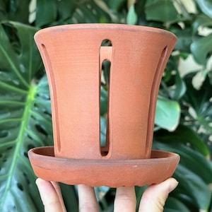 Unglazed Red Clay Terracotta Orchid Planter Pot with Holes and Optional Saucer
