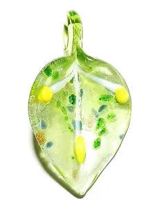 P2066 Green Silver-Foil & Sparkle 57mm Lily Flower Lampwork Glass Pendant