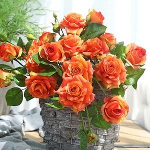 Real Touch Rose Stem with Buds, Artificial Flower Craft, Home Floral Decor, for Wedding Bridal Bouquet, Party Arrangement, Table Centerpiece
