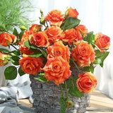 Real Touch Rose Stem with Buds, Artificial Flower Craft, Home Floral Decor, for Wedding Bridal Bouquet, Party Arrangement, Table Centerpiece