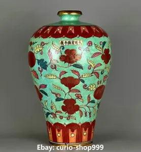 17.3" Old Dynasty Xuande Year Wucai Porcelain Peony Flower Bottle Vase Statue