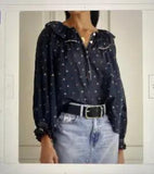 DOEN Ethel Top Blouse in Navy Carnation Embroidery Cotton Size M