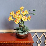 Dollhouse Miniature Potted Orchid Yellow Flowering Plant in Pot 1:12 Scale