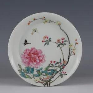 6"Rare China antique Qing Dynasty Yongzheng Enamel color Peony flowers disc