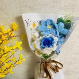 Crochet mix-bouquet flowers tulip thai rose forget me not ornaments cute A bunch of flower Anniversary bouquet Gift for her