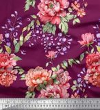 Soimoi Cotton Poplin Fabric Leaves & Peony Floral Decor Fabric Printed-d6O