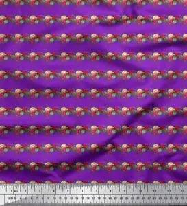 Soimoi Purple Velvet Fabric Leaves & Peony Floral Printed Craft-apc