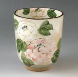 Yunomi Kyo Kiyomizu yaki Japanese pottery tea cup Hanakiko Peony Flower Japan
