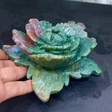 1PC Natural ocean jasper peony flower Quartz Crystal Carved Reiki random 540g