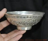 4'' China Tibetan silver rich wealth flower Peony edible tools Tea cup Bowl