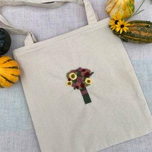 Bouquet of Fall/Autumn Flowers (Hand Embroidered) - Cotton Canvas Tote Bag Sold Out