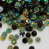 200/1000PCS  4/ 5/ 6mm AB Black Round Sunflower Crystal Halo Flatback Rhinestone BlingGems Resin Acrylic Flatback Deco Nail Art Craft