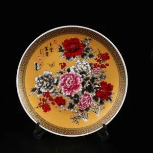 Exquisite Old Chinese porcelain color Hand Painted peony flower plates 8026