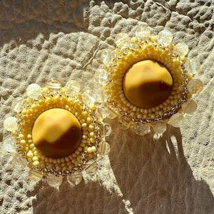 Yellow Gold Sunflower Natural Citrine Beads Fingernail Post Earrings Native Made