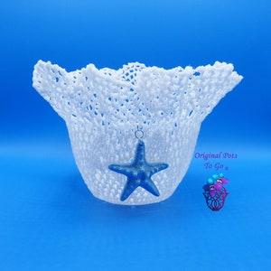Blue Starfish Pot, Orchid Pot, Beach theme, OriginalPotsToGo, Coral Pot, Flower Pot, Planter, Lacey Pot, Pot with holes, White orchid pot