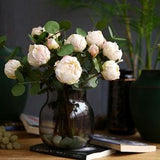 Silk burnt peony bundle champagne white peony Artificial bundle Silk peony for wedding home deco