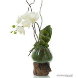 Lifelike orchid in handmade molten vase on wood, Artificial orchids for home, Faux orchid for gift