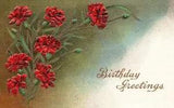 Vintage Postcard Birthday Greetings Red Carnation Flowers Design Greeting Card