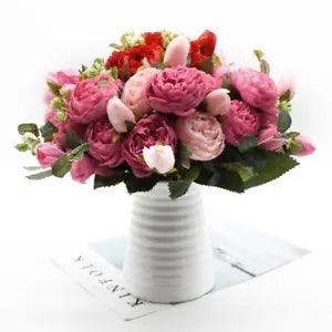 30cm Rose Pink Flower Fake Peony Artificial Flowers Head Bouquet Home Decoration