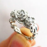 Silver Rose Ring Bouquet - Sterling Silver and Custom Cubic Zerconia Stones - MTO - Personalize - Romantic - Gift For Her -Rickson  119a
