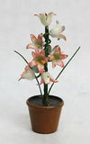 VICTORIAN ERA MINIATURE 1 3/4" LILY ENAMELED DOLLHOUSE POTTED FLOWERS