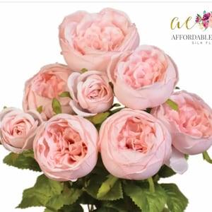 9 Rose Quartz Cabbage Roses, 5" Open Roses, Light Pink Wedding Flowers, Fake Faux Rose Bouquet, Rose Bush, Artificial Roses, Silk Flowers