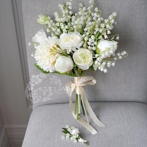 Elegant Lily of Valley Bouquet, Bridal Bridesmaid Bouquet, White wedding flower, Destination Wedding Artificial Bouquet