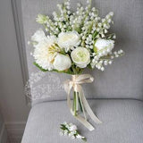 Elegant Lily of Valley Bouquet, Bridal Bridesmaid Bouquet, White wedding flower, Destination Wedding Artificial Bouquet