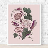 Dusty Pink Floral Wall Art Print, Morning Glory Wall Hanging Plant Art Print, Flower Bouquet Botanical Painting, Dusty Rose Wildflower Print