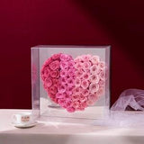 Preserved Flower Eternal Rose Heart Gift Box - Gradient Pink Flower Bouquet - Wedding Anniversary Gift for Her