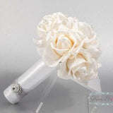 Ivory Rose Wedding Bridal Bouquet w Czech AB Crystals. Small Bouquet. Bride, Bridesmaid, MOH. Real Touch Flowers. Caroline Rose Collection