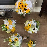Wedding package with artificial sunflowers/Bridal bouquet/2 bridesmaid bouquets/Flower girl bouquet/1 groom boutonniere/Wedding bouquets set