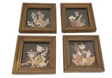 Real Pressed Flower Art Vintage Set 4 Framed Miniature Hand Made New England