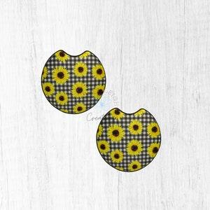 Sunflower Car Coaster Set of 2, Christmas Gift for Daughter, Stocking Stuffer for Women, Secret Santa Gift, White Elephant Gift for Coworker