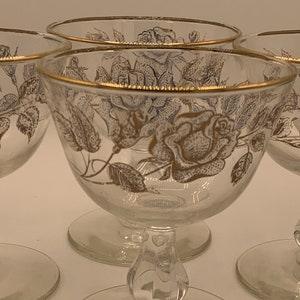 Vintage Champagne/Tall Sherbet Glasses, Rose Bouquet by Libbey - Set of 4