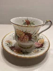 PARAGON BONE CHINA ENGLAND CARNATIONS FLOWER FESTIVAL TEA CUP SAUCER SET EUC!