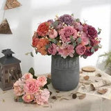 Artificial Flowers Retro Silk Rose Bouquet Hydrangea Peony Vintage  Fake Flower