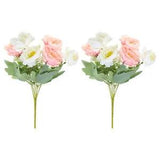 6 Branch Artificial Silk Peony Hydrangea, 2 Pack Fake Flowers, White Light Pink