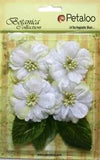 4 Vintage Peony WHITE 55-60mm + 3 Leaves VELVET - Botanica Pet Fr