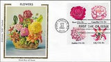Rose Camellia Dahlia Lily Flowers USA Colorano Silk 1876 Cachet FDC BLK 1981
