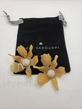 Lele Sadoughi Auth light orange Clip on Crystal Lily Drop Earrings.New w pouch.