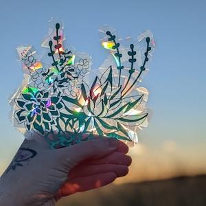 Succulent Suncatcher Decal - Reusable Rainbow Maker Sticker - Plant Sun Catcher - Static Window Cling - Plant Lovers - Avoid Bird Collisions