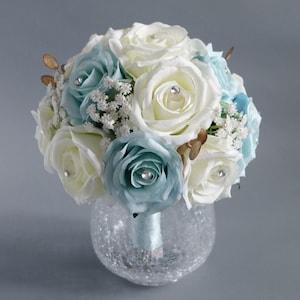 White&Blue flowers Bridal Bridesmaids Bouquet,Aritifical Silk wedding Flower,flower Toss Holding bouquet,destination Bouquet,Boho bouquet
