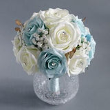 White&Blue flowers Bridal Bridesmaids Bouquet,Aritifical Silk wedding Flower,flower Toss Holding bouquet,destination Bouquet,Boho bouquet