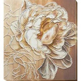 Peony flower bead embroidery design on light fabric, gold and silver beadwork